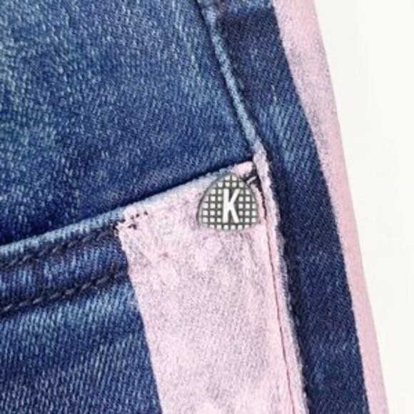 KUT from the Kloth Blue W/ Pink Stripe Raw Hem Ankle Skinny Jeans Size 6 - Picture 8 of 16